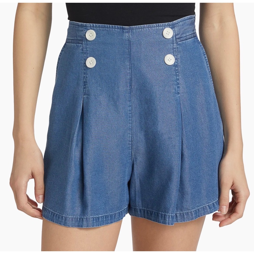 Derek Lam 10 Crosby Murray Blue Denim Sailor Shorts High Waist Pleated 6 NEW